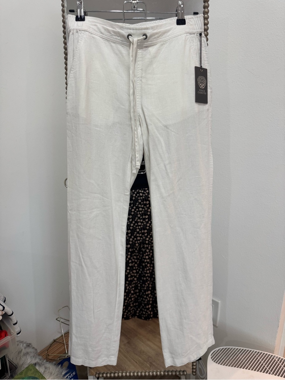 Vince Camuto White Drawstring Linen-Blend Pants XXS NWT